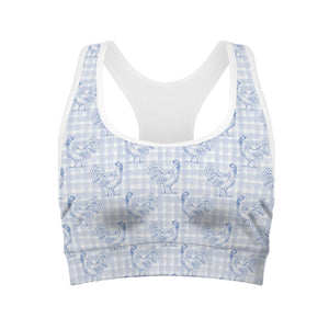 Rooster Plaid Pattern Print Women's Sports Bra