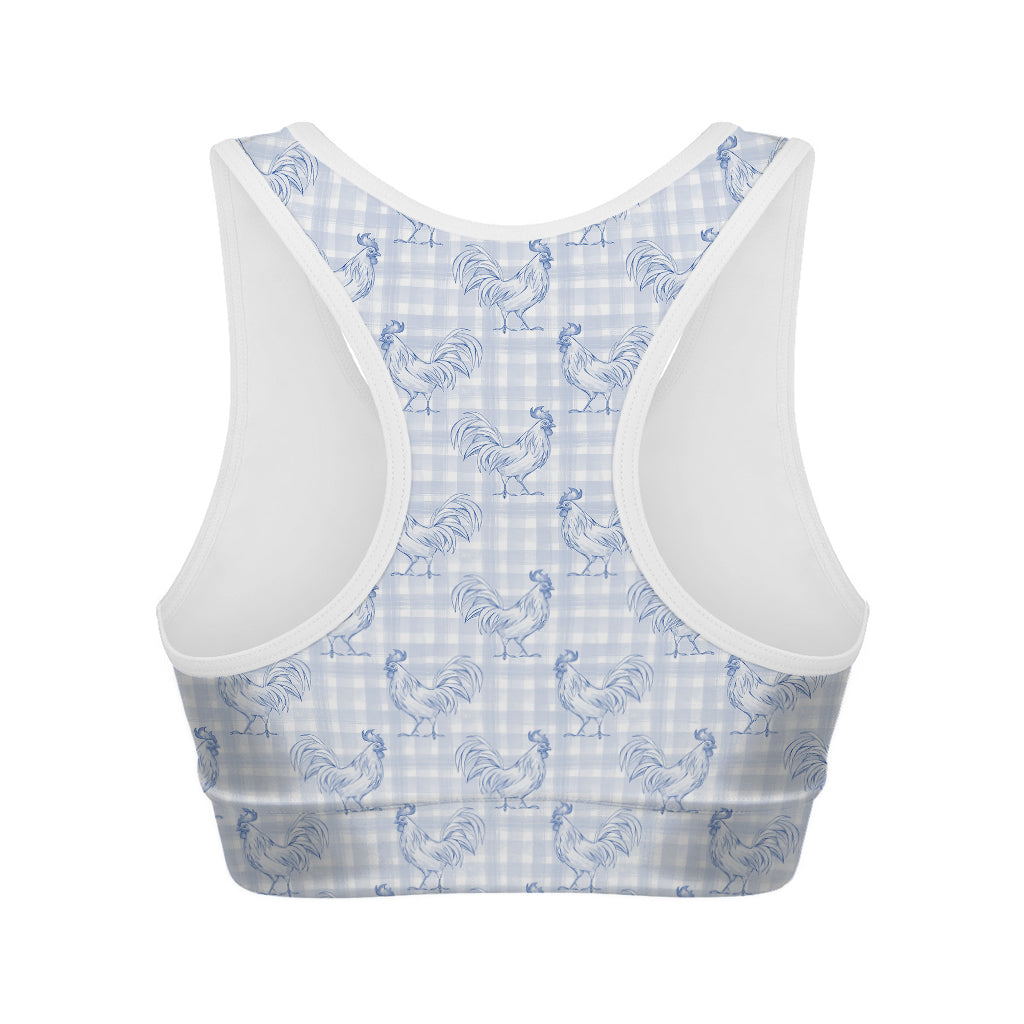 Rooster Plaid Pattern Print Women's Sports Bra