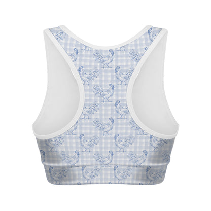 Rooster Plaid Pattern Print Women's Sports Bra