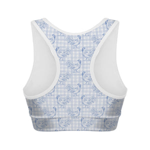 Rooster Plaid Pattern Print Women's Sports Bra