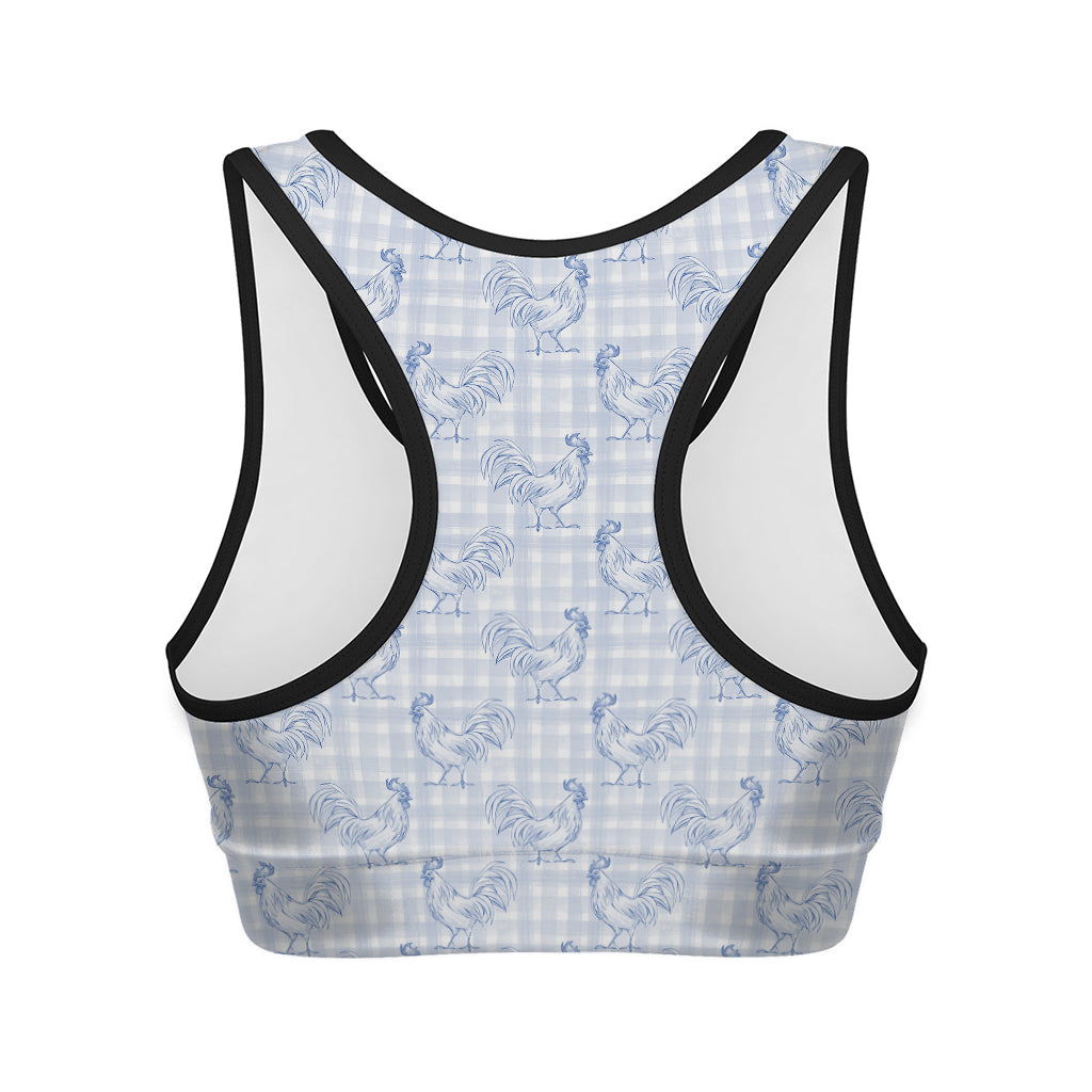 Rooster Plaid Pattern Print Women's Sports Bra