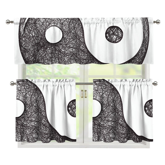 Roots Yin Yang Print 3 Piece Kitchen Curtains