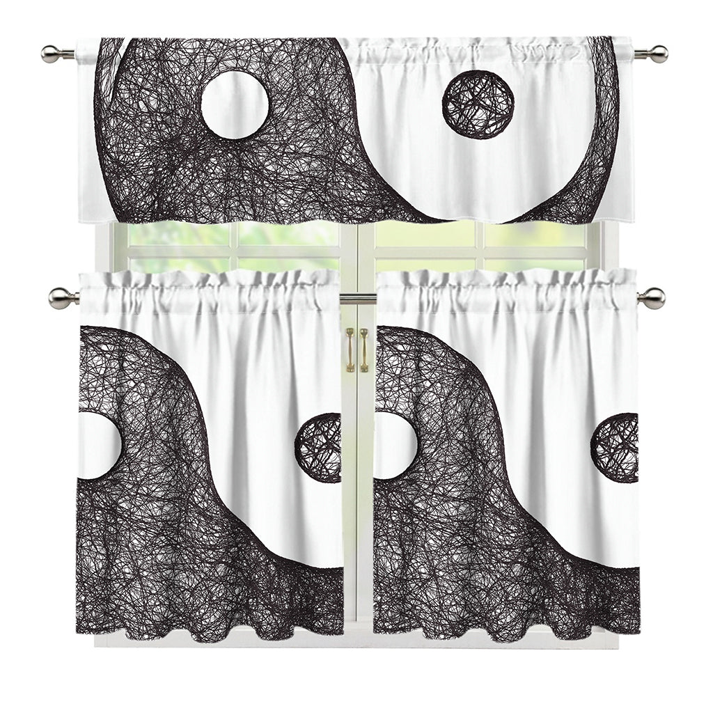 Roots Yin Yang Print 3 Piece Kitchen Curtains