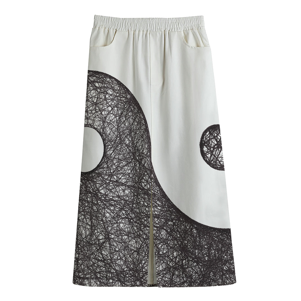 Roots Yin Yang Print Cotton Front Slit Maxi Skirt