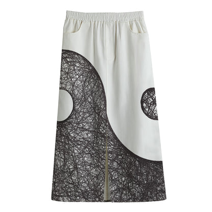 Roots Yin Yang Print Cotton Front Slit Maxi Skirt