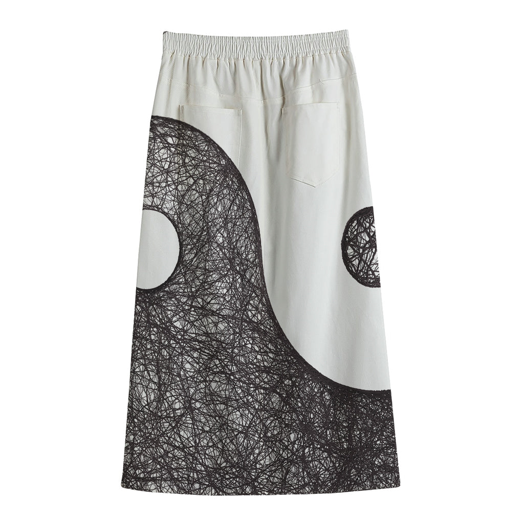 Roots Yin Yang Print Cotton Front Slit Maxi Skirt
