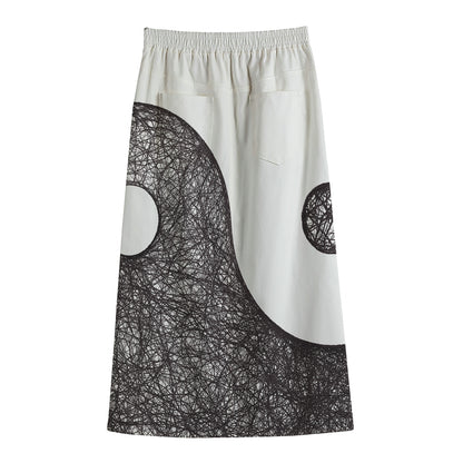 Roots Yin Yang Print Cotton Front Slit Maxi Skirt