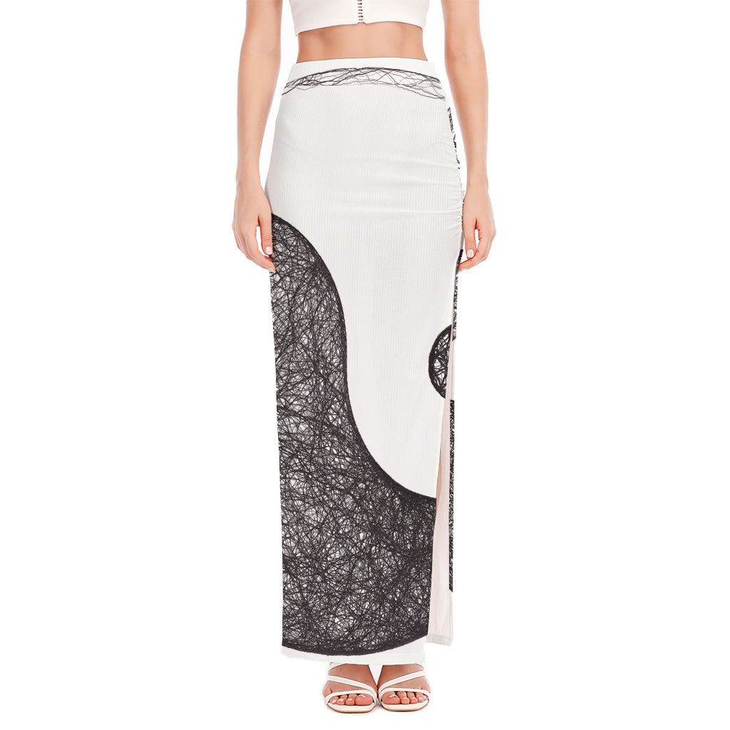 Roots Yin Yang Print High Slit Maxi Skirt