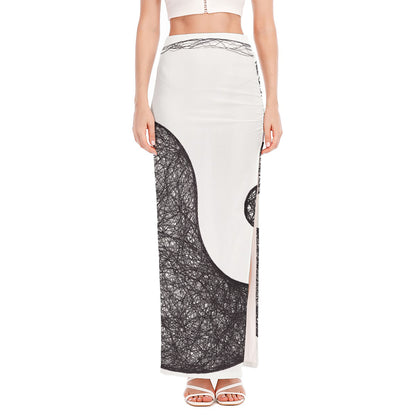 Roots Yin Yang Print High Slit Maxi Skirt