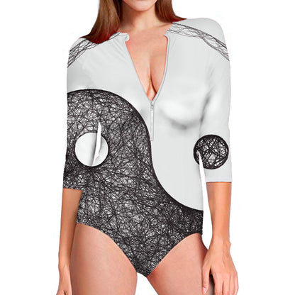 Roots Yin Yang Print Long Sleeve Swimsuit
