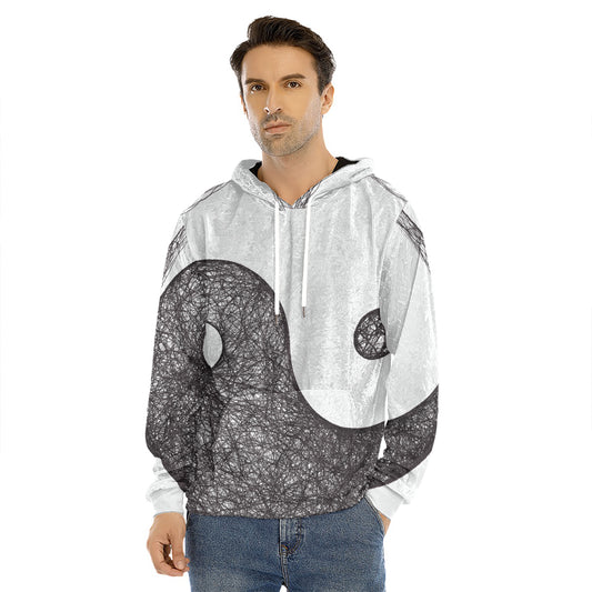 Roots Yin Yang Print Men's Velvet Pullover Hoodie