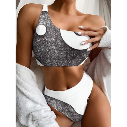 Roots Yin Yang Print One Shoulder Bikini Top