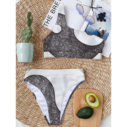 Roots Yin Yang Print One Shoulder Bikini Top