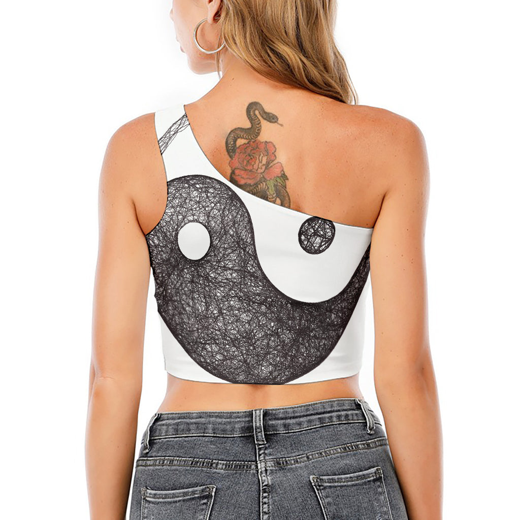 Roots Yin Yang Print One Shoulder Crop Top