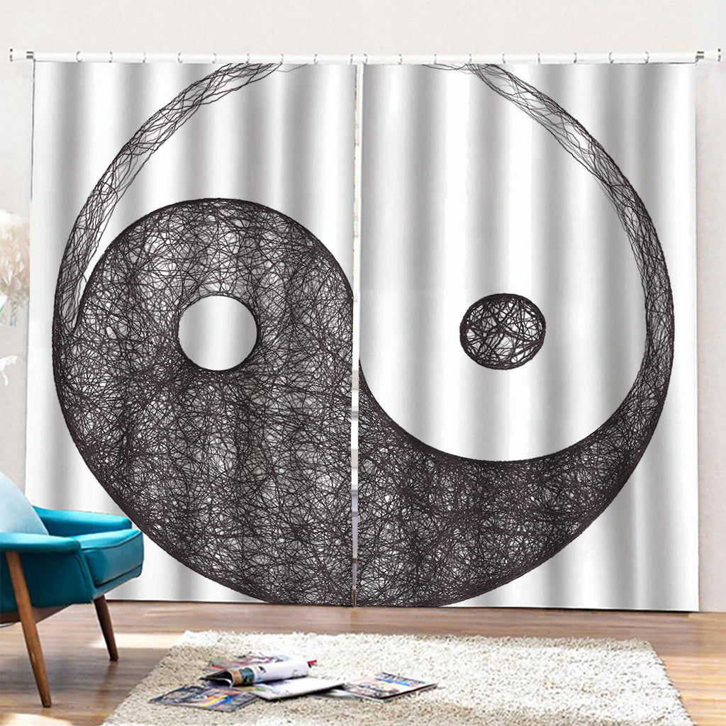 Roots Yin Yang Print Pencil Pleat Curtains