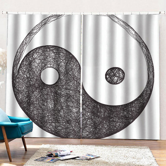 Roots Yin Yang Print Pencil Pleat Curtains