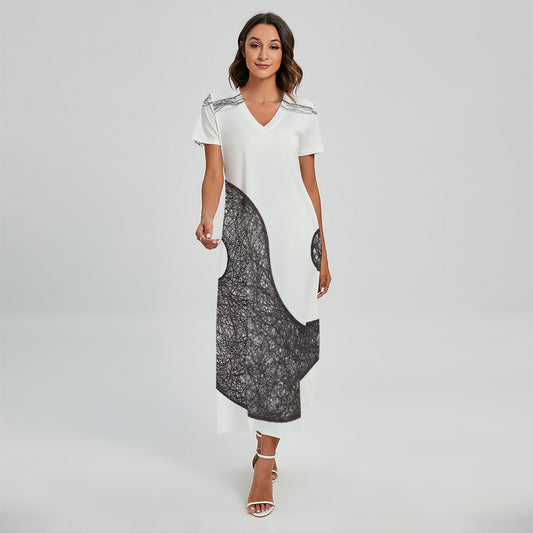 Roots Yin Yang Print Short Sleeve Maxi Dress