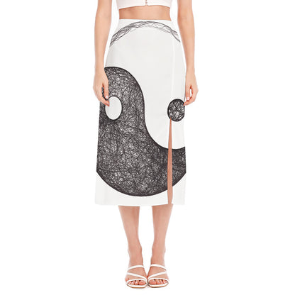 Roots Yin Yang Print Side Slit Midi Skirt