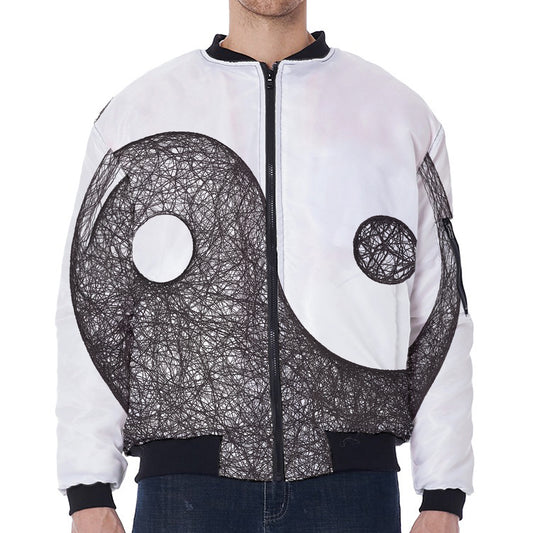 Roots Yin Yang Print Zip Sleeve Bomber Jacket