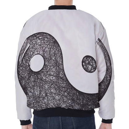 Roots Yin Yang Print Zip Sleeve Bomber Jacket