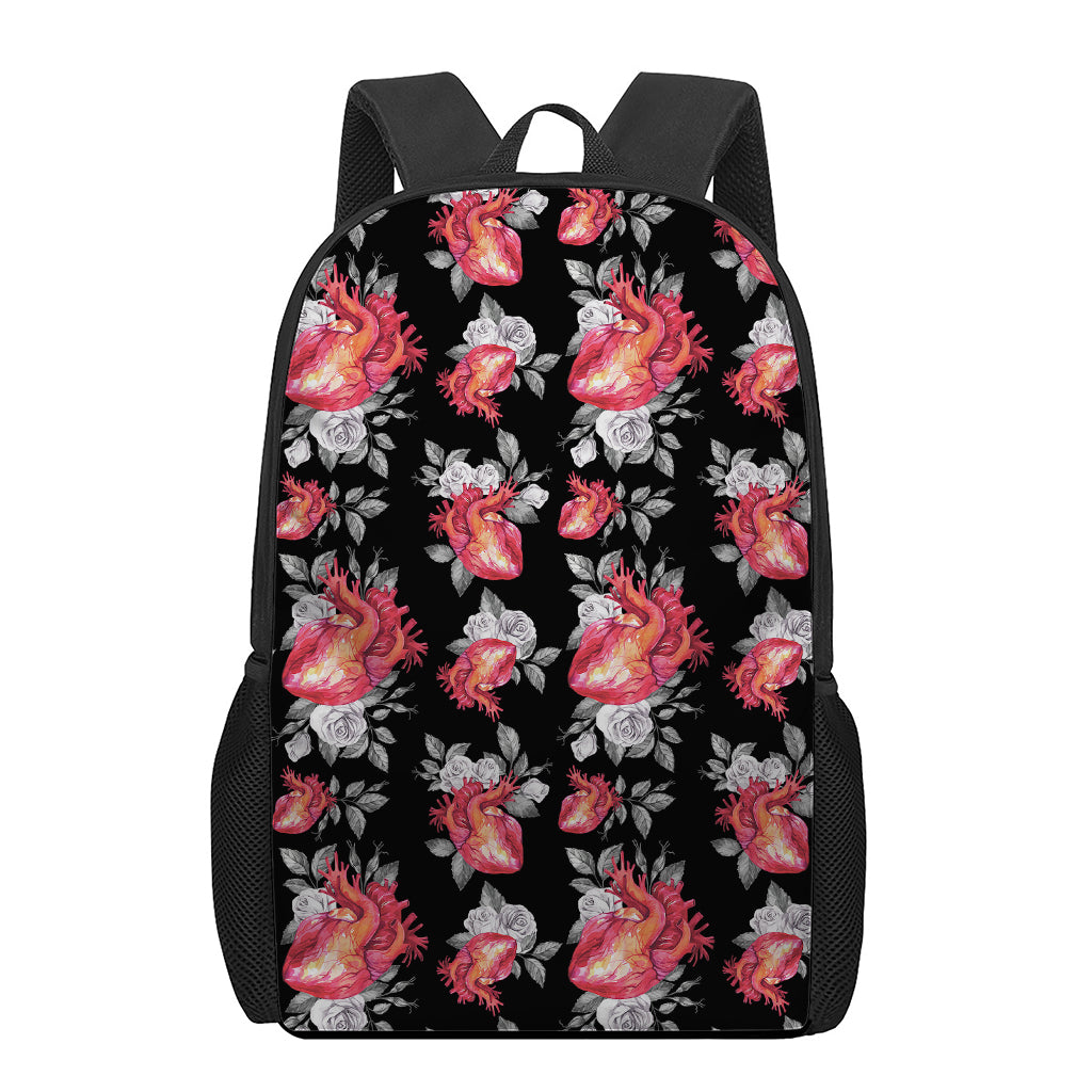 Rose And Heart Pattern Print 17 Inch Backpack