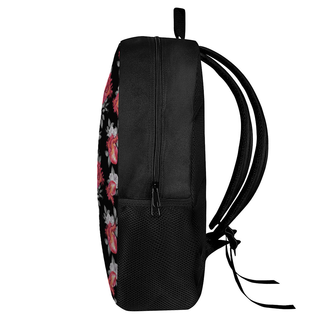 Rose And Heart Pattern Print 17 Inch Backpack