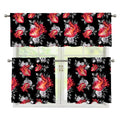 Rose And Heart Pattern Print 3 Piece Kitchen Curtains