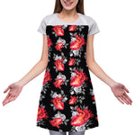 Rose And Heart Pattern Print Adjustable Apron