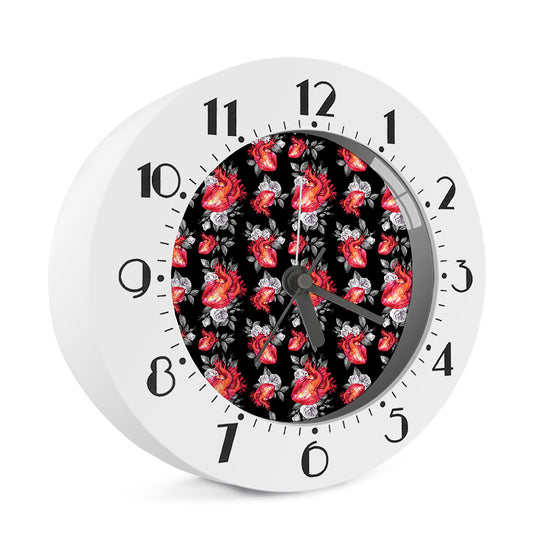 Rose And Heart Pattern Print Alarm Clock