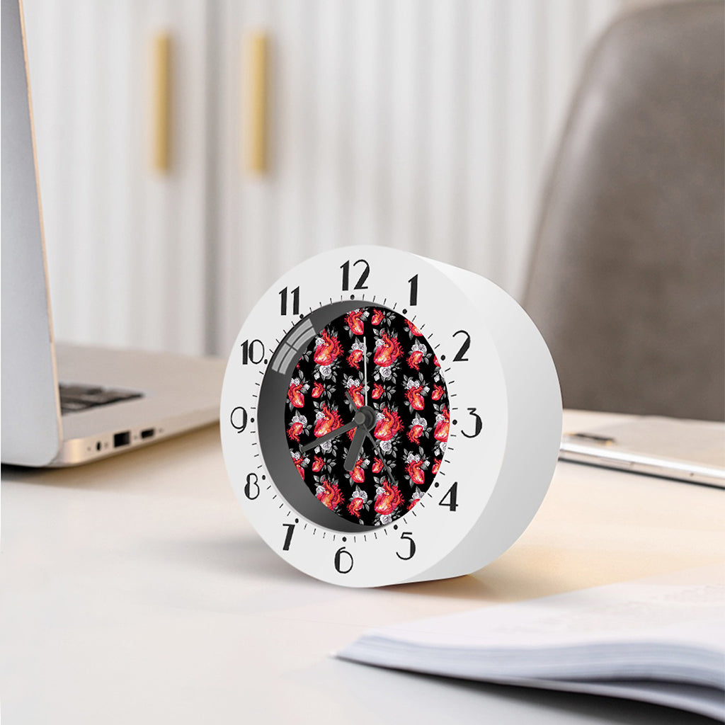 Rose And Heart Pattern Print Alarm Clock