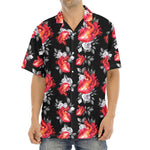 Rose And Heart Pattern Print Aloha Shirt