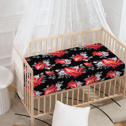 Rose And Heart Pattern Print Baby Crib Sheet
