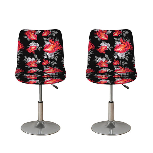 Rose And Heart Pattern Print Bar Stool Covers