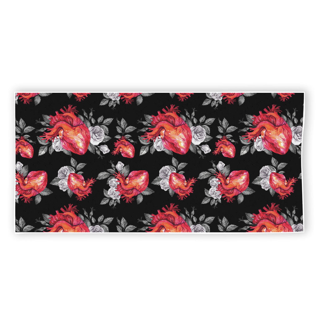 Rose And Heart Pattern Print Beach Towel
