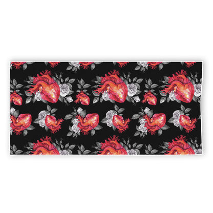 Rose And Heart Pattern Print Beach Towel