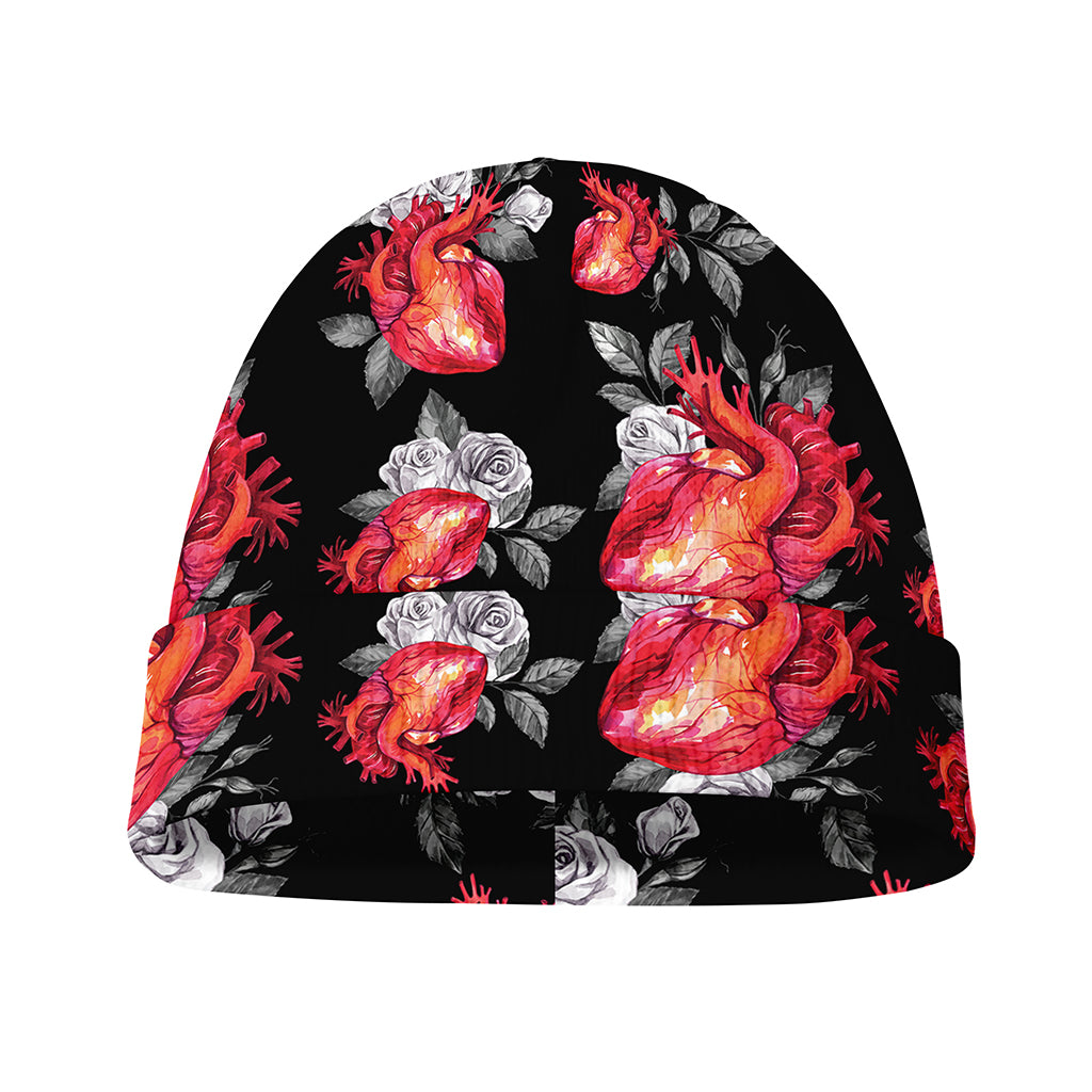 Rose And Heart Pattern Print Beanie