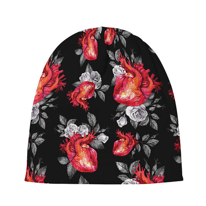 Rose And Heart Pattern Print Beanie