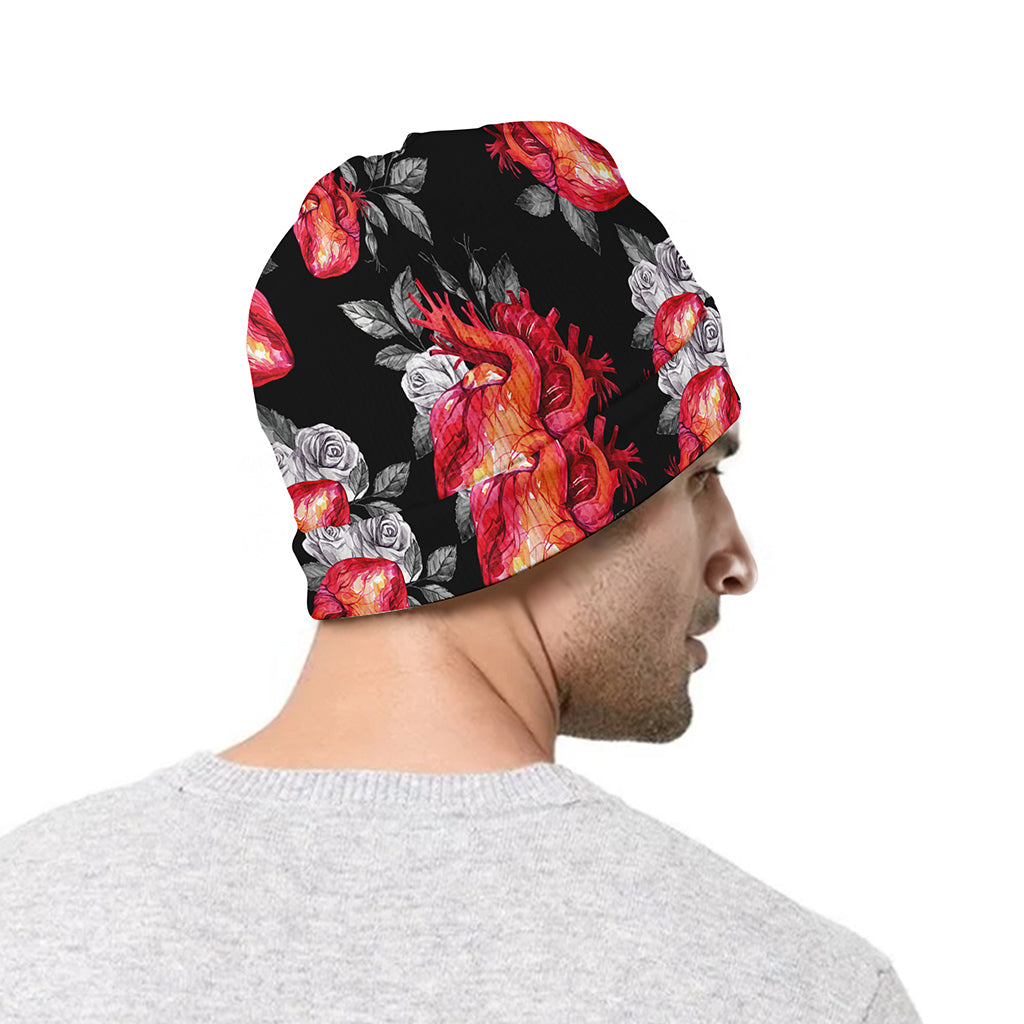 Rose And Heart Pattern Print Beanie