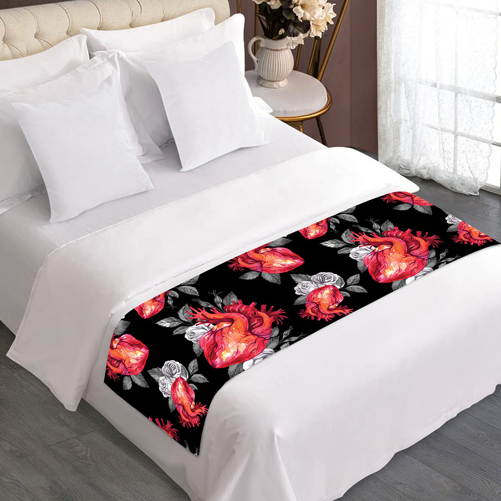 Rose And Heart Pattern Print Bed Runner