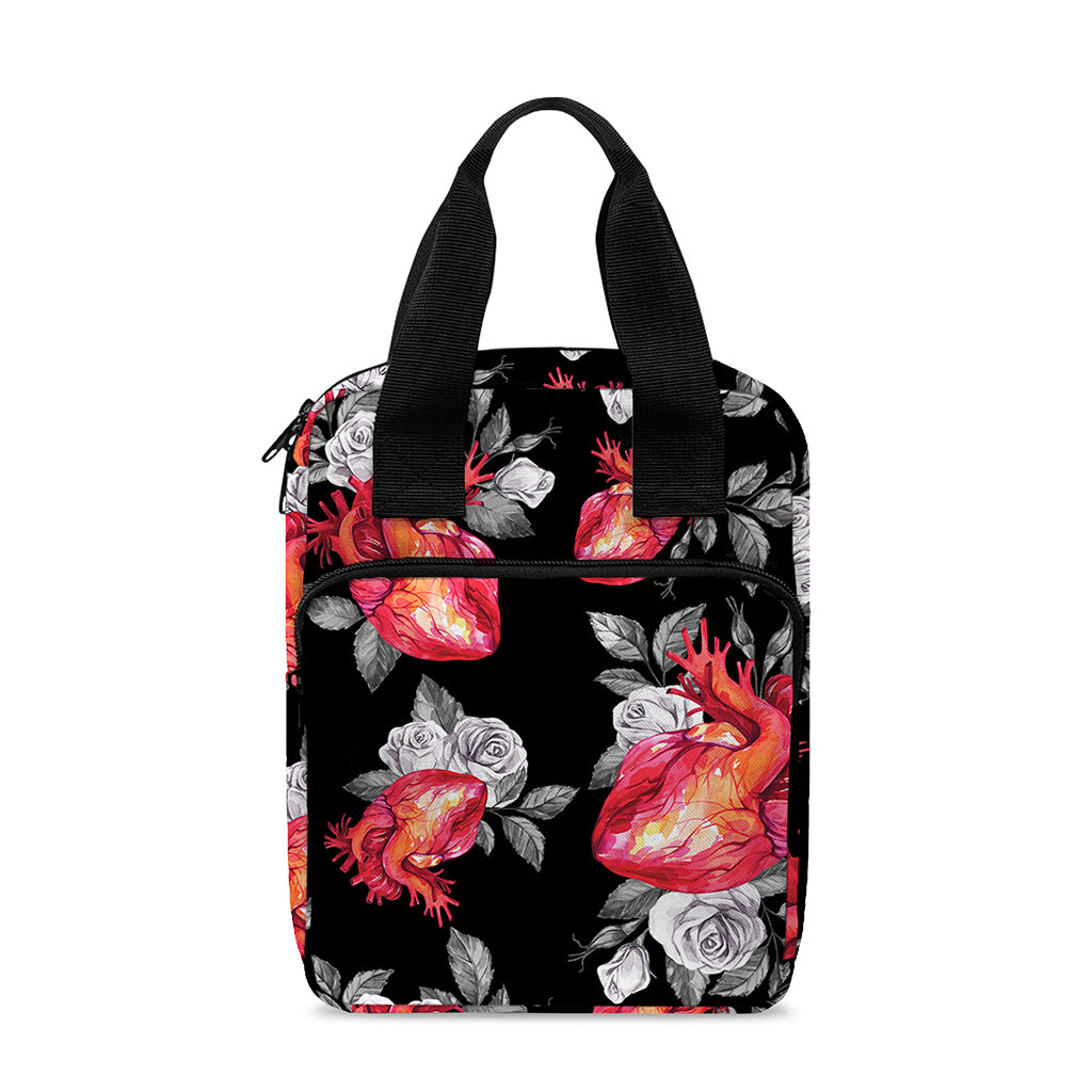 Rose And Heart Pattern Print Bible Tote Bag