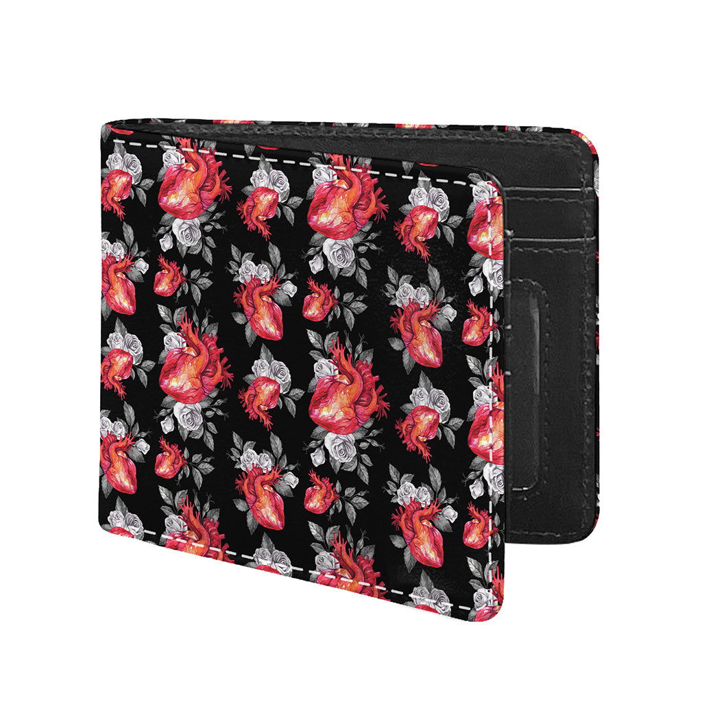 Rose And Heart Pattern Print Bifold Wallet