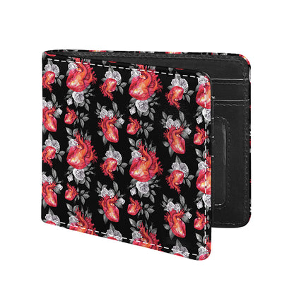 Rose And Heart Pattern Print Bifold Wallet