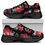 Rose And Heart Pattern Print Black Chunky Shoes