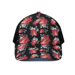 Rose And Heart Pattern Print Black Mesh Trucker Cap