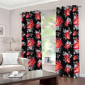 Rose And Heart Pattern Print Dimout Grommet Curtains