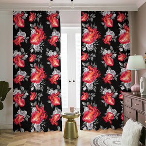 Rose And Heart Pattern Print Blackout Pencil Pleat Curtains