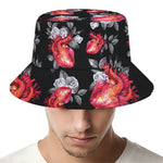 Rose And Heart Pattern Print Bucket Hat