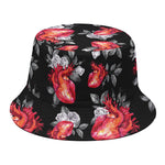 Rose And Heart Pattern Print Bucket Hat