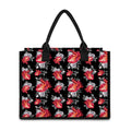 Rose And Heart Pattern Print Canvas Tote Bag