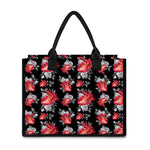 Rose And Heart Pattern Print Canvas Tote Bag